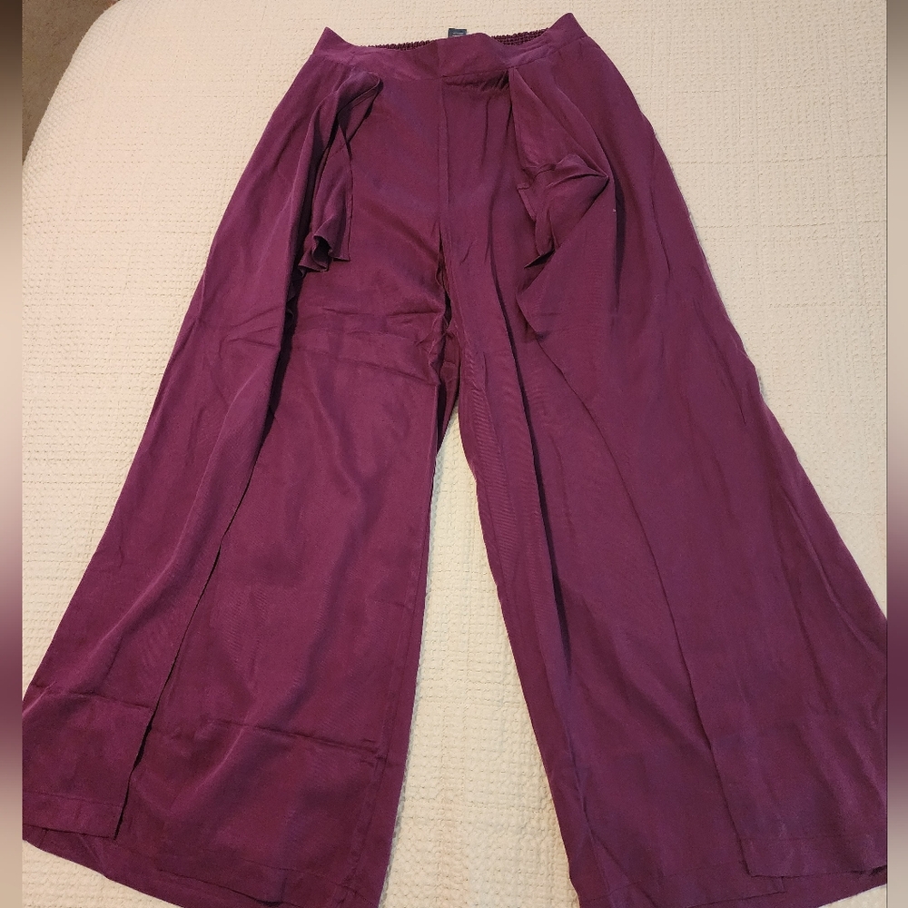 Soncy Women's Plum Wide Leg Palazzo Pants Front Slits Flowy Drapey 14/16 Summer